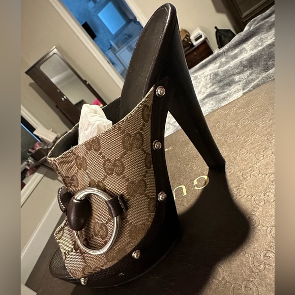 Authentic Gucci Beige/Brown GG Canvas and Leather Icon Bit Platform Clogs - Picture 12 of 13